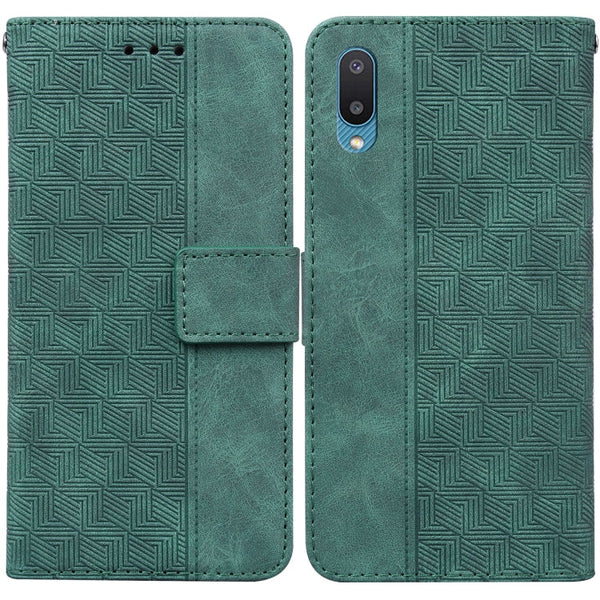 For Samsung Galaxy A02 / M02 Indian Version Geometric Embossed Leather Phone Case(Green)