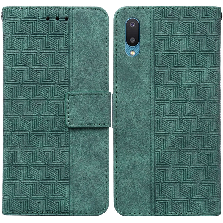For Samsung Galaxy A02 / M02 Indian Version Geometric Embossed Leather Phone Case(Green)