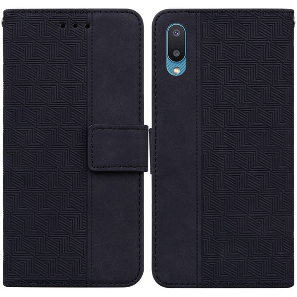 For Samsung Galaxy A02 / M02 Indian Version Geometric Embossed Leather Phone Case(Black)