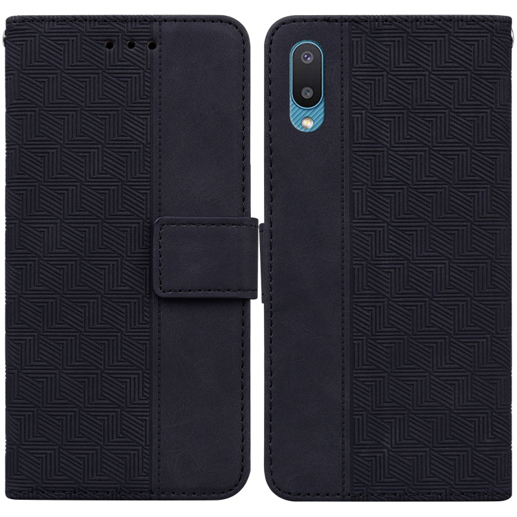 For Samsung Galaxy A02 / M02 Indian Version Geometric Embossed Leather Phone Case(Black)