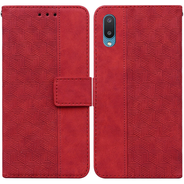 For Samsung Galaxy A02 / M02 Indian Version Geometric Embossed Leather Phone Case(Red)