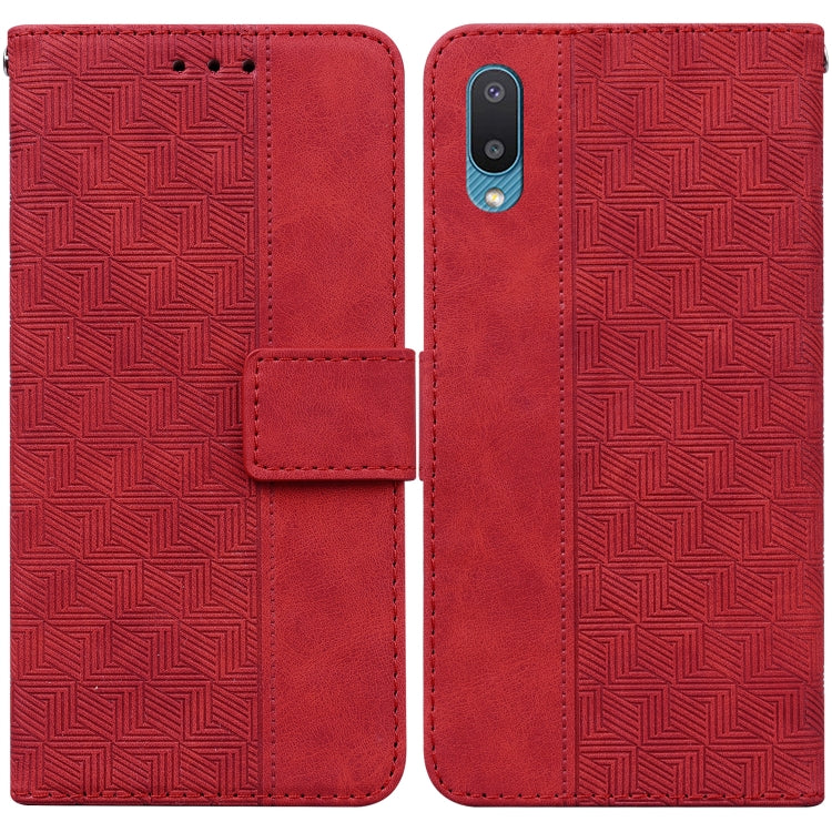 For Samsung Galaxy A02 / M02 Indian Version Geometric Embossed Leather Phone Case(Red)