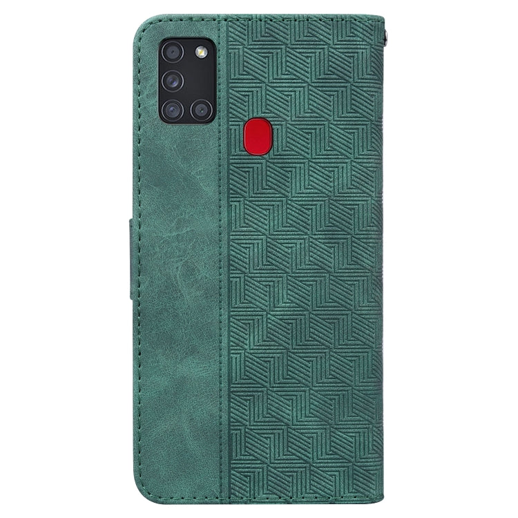 For Samsung Galaxy A21s Geometric Embossed Leather Phone Case(Green)