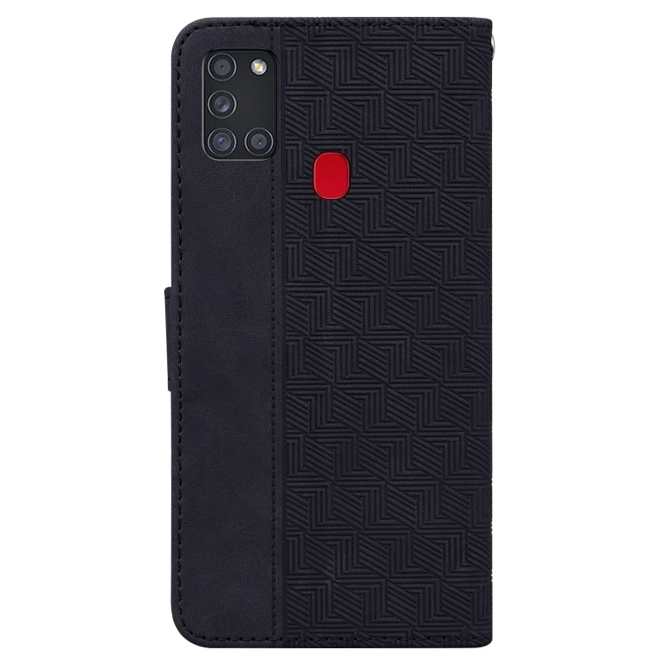 For Samsung Galaxy A21s Geometric Embossed Leather Phone Case(Black)