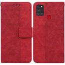 For Samsung Galaxy A21s Geometric Embossed Leather Phone Case(Red)