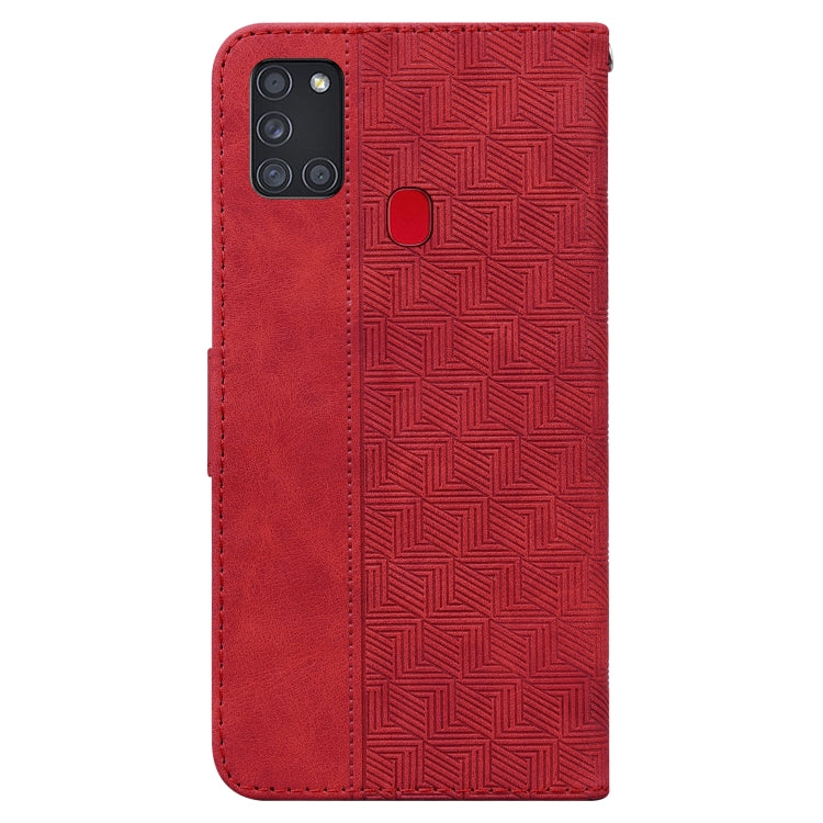 For Samsung Galaxy A21s Geometric Embossed Leather Phone Case(Red)