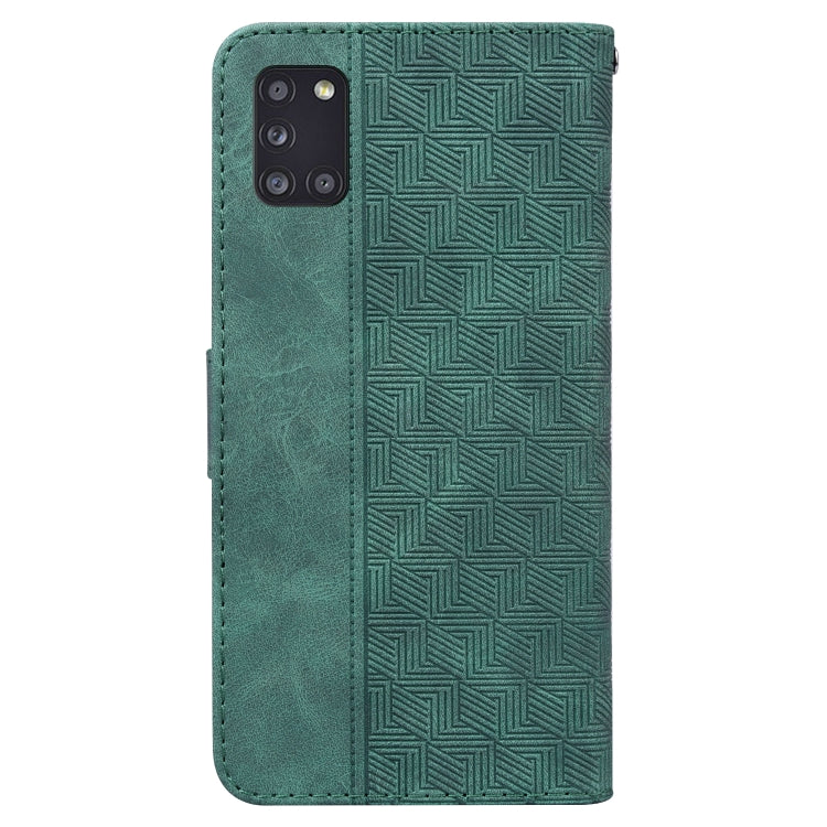 For Samsung Galaxy A31 Geometric Embossed Leather Phone Case(Green)