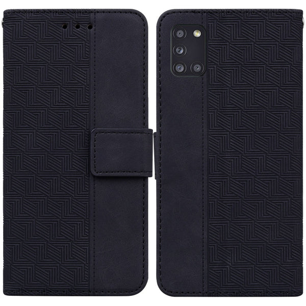 For Samsung Galaxy A31 Geometric Embossed Leather Phone Case(Black)