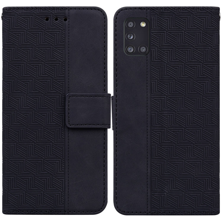 For Samsung Galaxy A31 Geometric Embossed Leather Phone Case(Black)