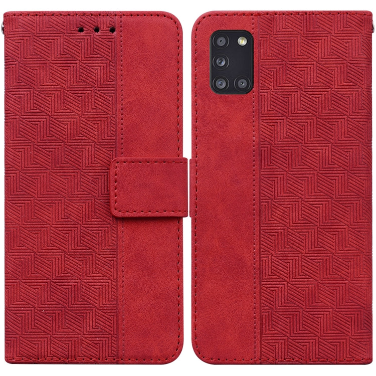 For Samsung Galaxy A31 Geometric Embossed Leather Phone Case(Red)
