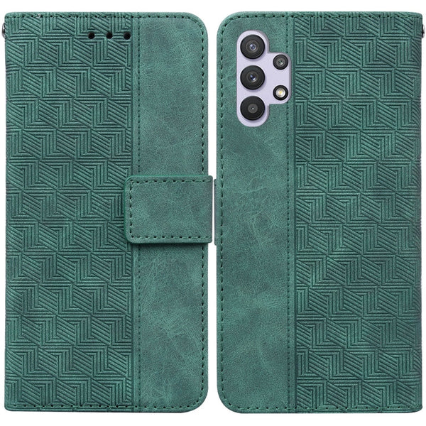 For Samsung Galaxy A32 4G Geometric Embossed Leather Phone Case(Green)