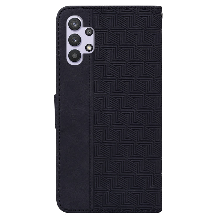 For Samsung Galaxy A32 4G Geometric Embossed Leather Phone Case(Black)