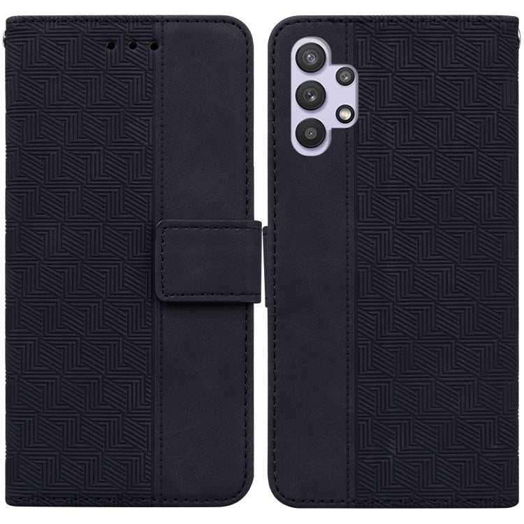 For Samsung Galaxy A32 4G Geometric Embossed Leather Phone Case(Black)