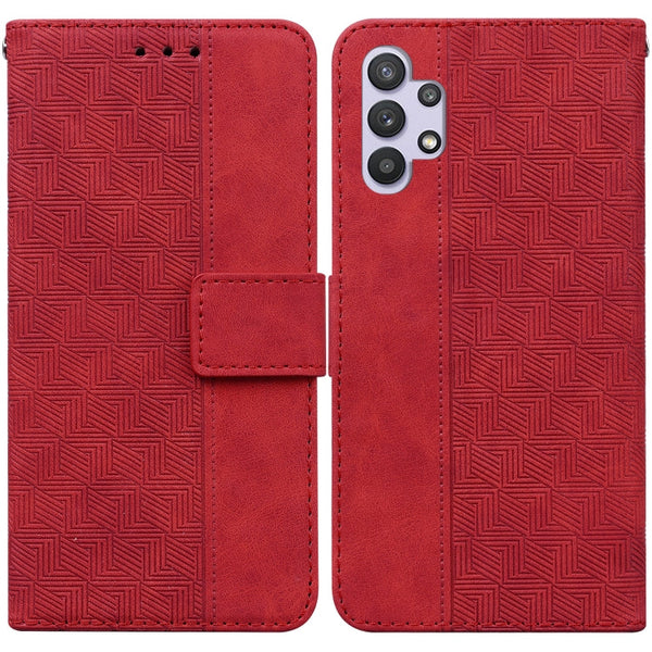 For Samsung Galaxy A32 4G Geometric Embossed Leather Phone Case(Red)