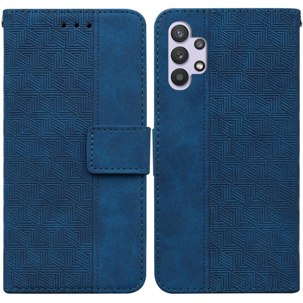 For Samsung Galaxy A32 5G Geometric Embossed Leather Phone Case(Blue)