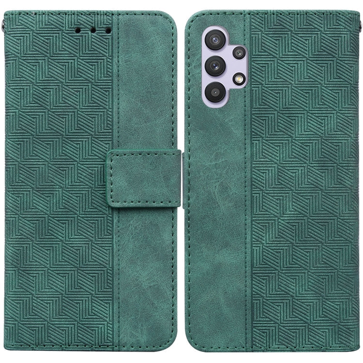 For Samsung Galaxy A32 5G Geometric Embossed Leather Phone Case(Green)
