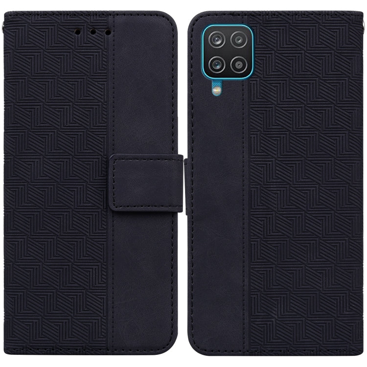For Samsung Galaxy F22 4G Geometric Embossed Leather Phone Case(Black)