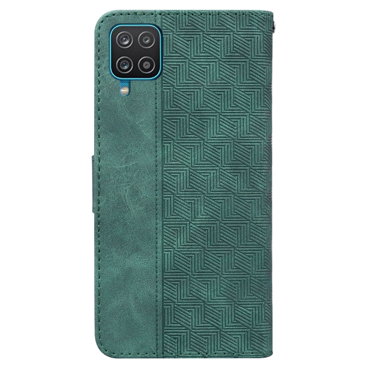 For Samsung Galaxy M32 4G Indian / International Version Geometric Embossed Leather Phone Case(Green)