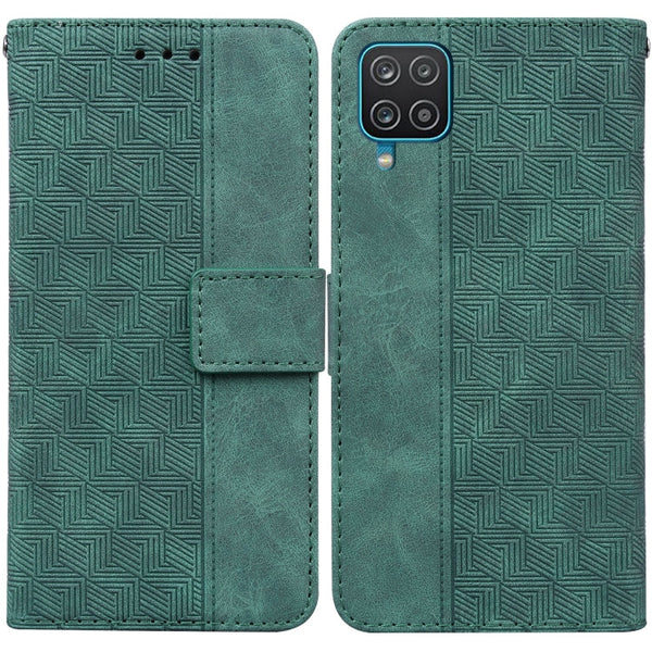 For Samsung Galaxy M32 4G Indian / International Version Geometric Embossed Leather Phone Case(Green)