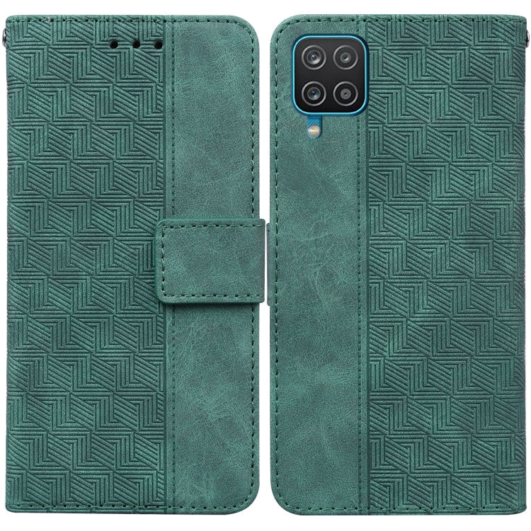 For Samsung Galaxy M32 4G Indian / International Version Geometric Embossed Leather Phone Case(Green)