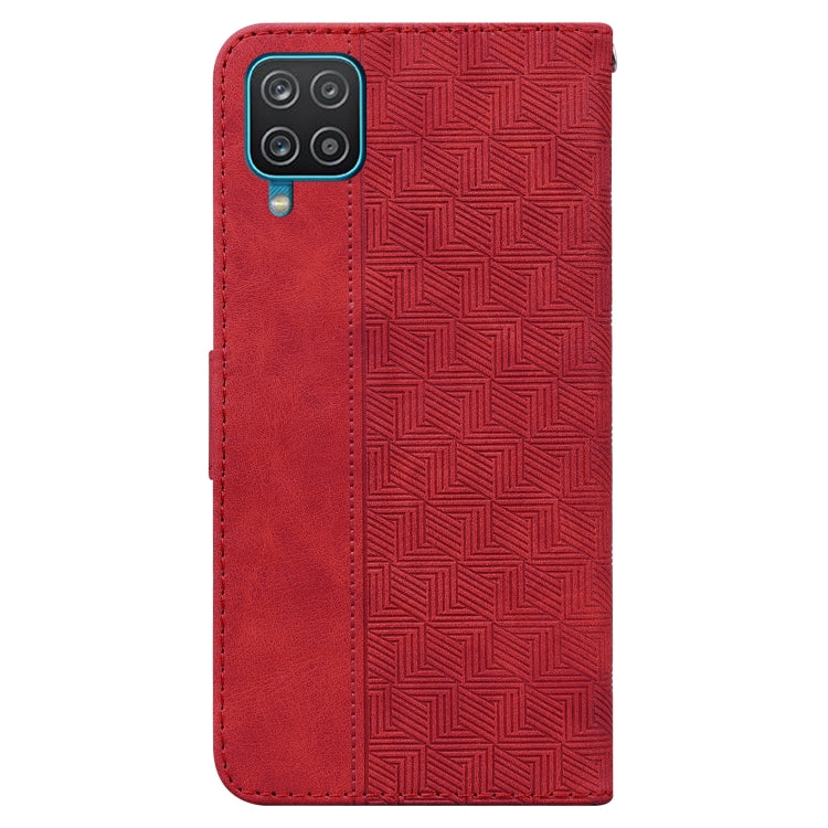 For Samsung Galaxy M32 4G Indian / International Version Geometric Embossed Leather Phone Case(Red)