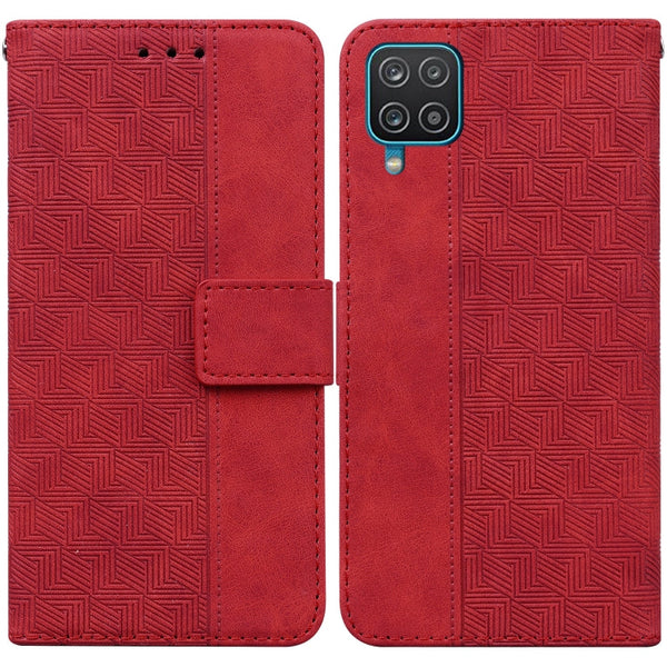 For Samsung Galaxy M32 4G Indian / International Version Geometric Embossed Leather Phone Case(Red)
