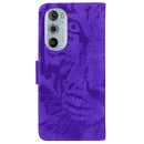 For Motorola Edge 30 Pro Tiger Embossing Pattern Horizontal Flip Leather Phone Case(Purple)