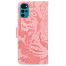 For Motorola Moto G22 Tiger Embossing Pattern Horizontal Flip Leather Phone Case(Pink)