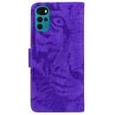 For Motorola Moto G22 Tiger Embossing Pattern Horizontal Flip Leather Phone Case(Purple)