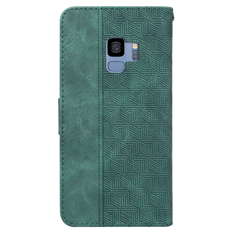 For Samsung Galaxy S9 Geometric Embossed Leather Phone Case(Green)
