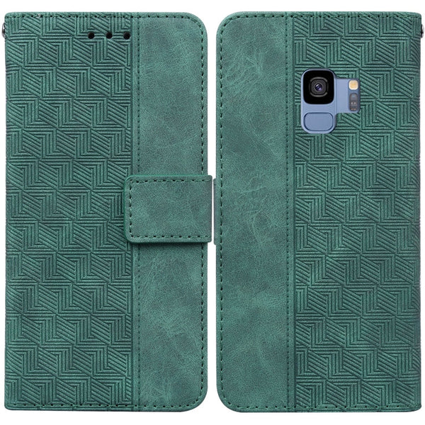 For Samsung Galaxy S9 Geometric Embossed Leather Phone Case(Green)