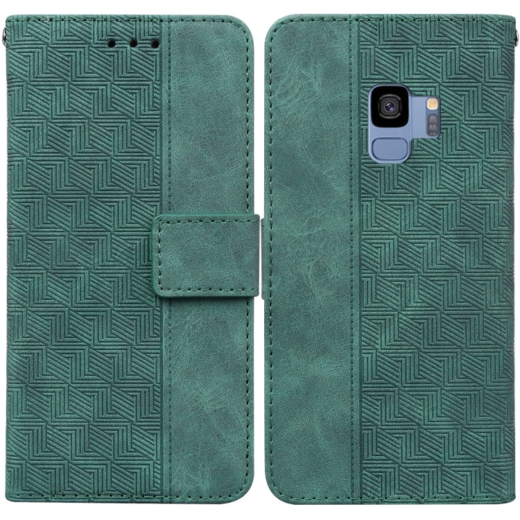 For Samsung Galaxy S9 Geometric Embossed Leather Phone Case(Green)