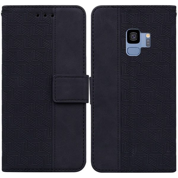 For Samsung Galaxy S9 Geometric Embossed Leather Phone Case(Black)