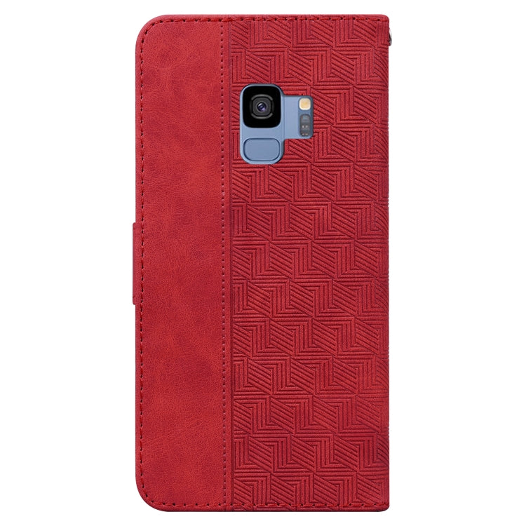 For Samsung Galaxy S9 Geometric Embossed Leather Phone Case(Red)