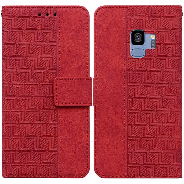 For Samsung Galaxy S9 Geometric Embossed Leather Phone Case(Red)