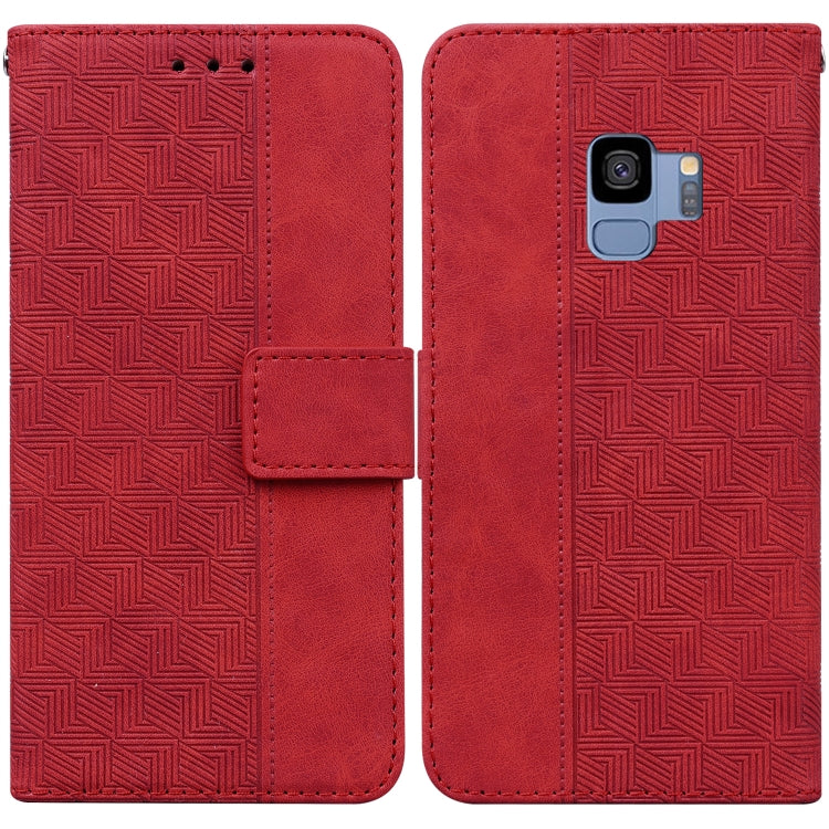 For Samsung Galaxy S9 Geometric Embossed Leather Phone Case(Red)