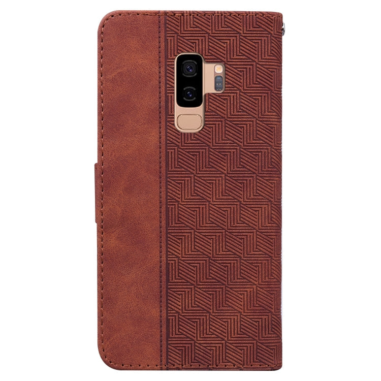 For Samsung Galaxy S9+ Geometric Embossed Leather Phone Case(Brown)