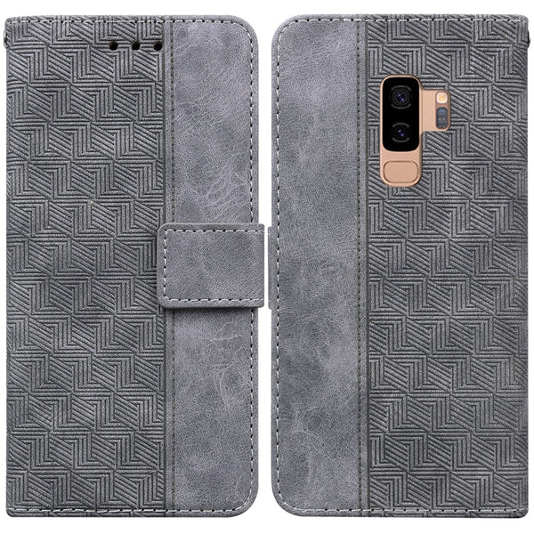 For Samsung Galaxy S9+ Geometric Embossed Leather Phone Case(Grey)