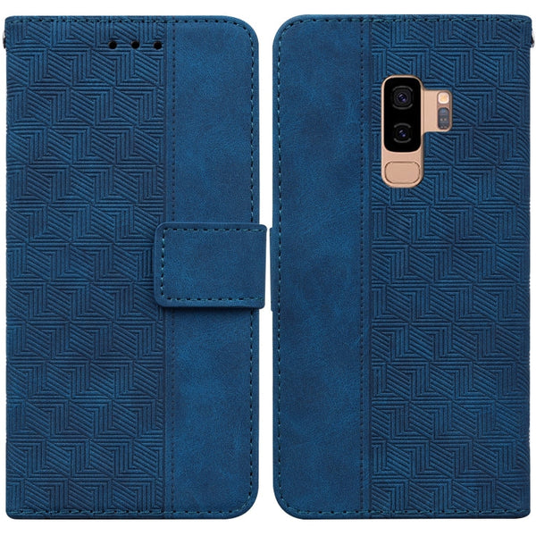 For Samsung Galaxy S9+ Geometric Embossed Leather Phone Case(Blue)