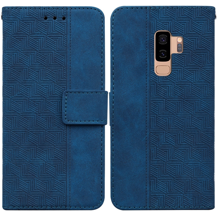For Samsung Galaxy S9+ Geometric Embossed Leather Phone Case(Blue)