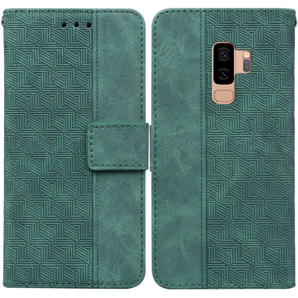 For Samsung Galaxy S9+ Geometric Embossed Leather Phone Case(Green)