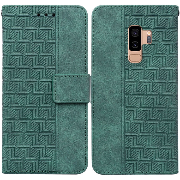 For Samsung Galaxy S9+ Geometric Embossed Leather Phone Case(Green)