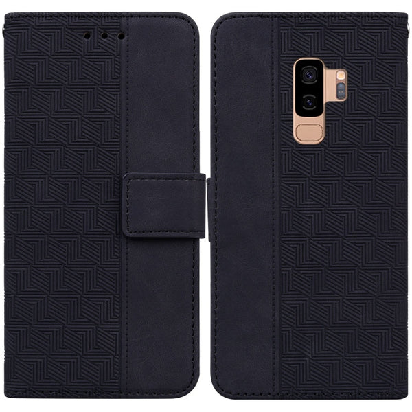 For Samsung Galaxy S9+ Geometric Embossed Leather Phone Case(Black)