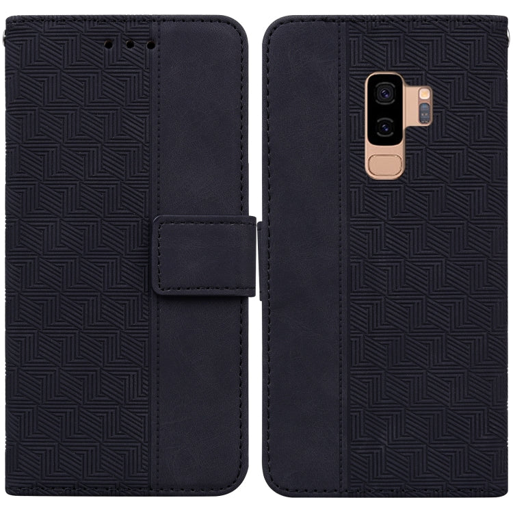 For Samsung Galaxy S9+ Geometric Embossed Leather Phone Case(Black)