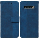 For Samsung Galaxy S10 Geometric Embossed Leather Phone Case(Blue)