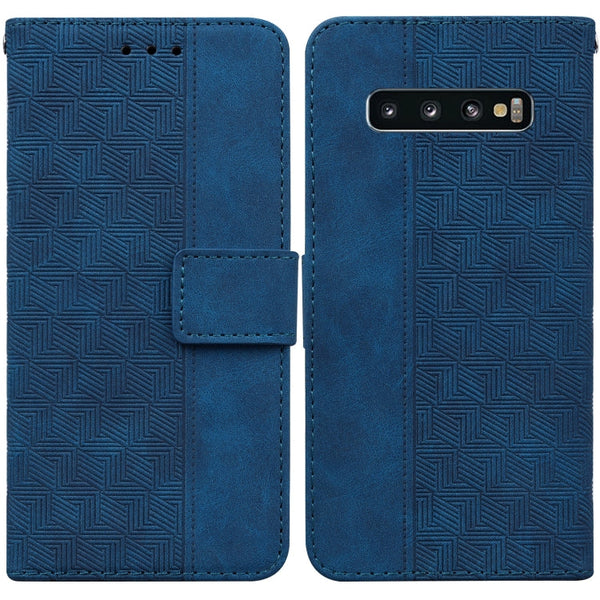 For Samsung Galaxy S10 Geometric Embossed Leather Phone Case(Blue)