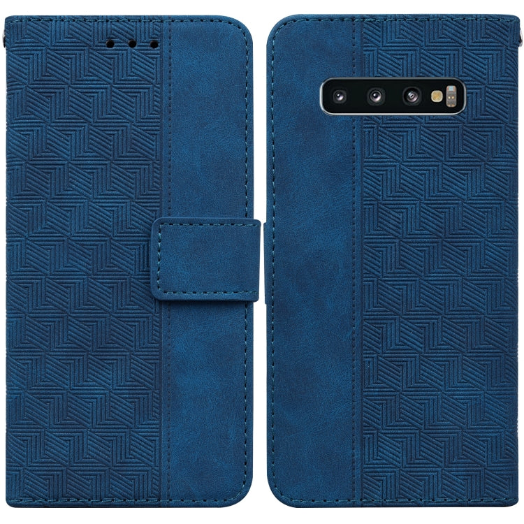 For Samsung Galaxy S10 Geometric Embossed Leather Phone Case(Blue)