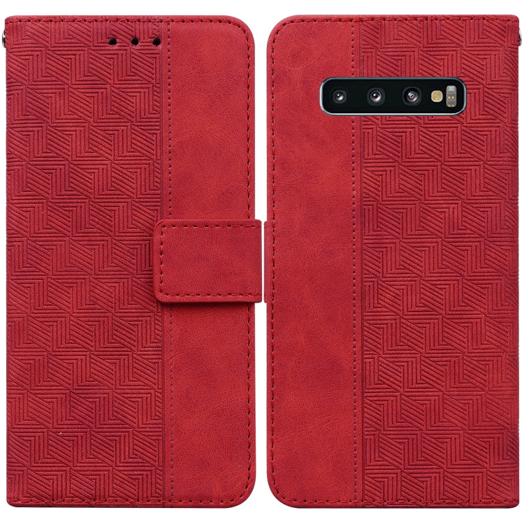 For Samsung Galaxy S10 Geometric Embossed Leather Phone Case(Red)