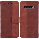 For Samsung Galaxy S10+ Geometric Embossed Leather Phone Case(Brown)