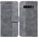 For Samsung Galaxy S10+ Geometric Embossed Leather Phone Case(Grey)